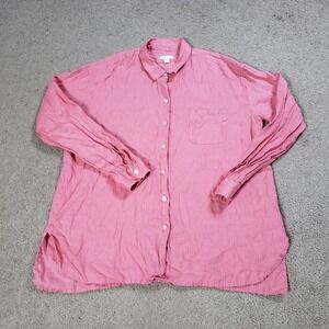 J Jill Love Linen Shirt Womens Medium Pink Button Up Coastal Preppy Beach